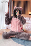 Women's Warm Home Clothes Sleepwear Ladies Flannel Thick Coral Fleec Oversized Woolen Pijama Zipper Plush Coral