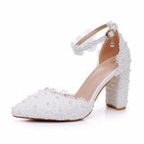 Breakj Cm White Lace Tip Coarse Sandals Wedding Dress Shoes Spring And Autumn Coarse Tips Sandals White Wedding