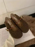casual Korean style lamb hair outer wear flat single shoes plus cashmere women's