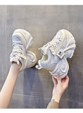 Breakj Dad Shoes Women's Net Face 2025 Spring And Autumn New Loose Cake Small White Shoes Women Thick Soles Inside The Height Of Women's Shoes