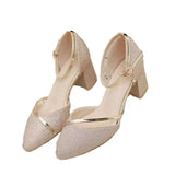 Breakj Spring New One-Word Buckle Head Sandals Women's Korean Version Of Thick Heel High Heels Tips Hollow Daily Women's