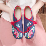 Breakj Glory Morning Glory Embroidery Flowers Round Head Spring Autumn Women's Shoes Single Shoes Canvas Embroidered Cloth