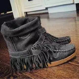 New Women Ankle Short Boots Tassels Round Toe Buckle Strap Ethnic Style Warm Non-slip Boots Shoe for Lady Warm Botas