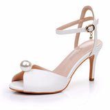 Breakj Cm Ultra-Fine High-Heeled Fish Mouth Sandals Hollow Light Mouth Buckle With Large-Size Round-Head High-Heeled Shoes Pearl Wedding