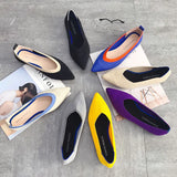 Womens Stretch knitted mixed color moccasins breathable cozy work shoes brief slip-on fashion ladies flats light driving