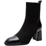 New Martin Boots, High Heels, Autumn Knitting Boots, Stitched Square Head Boots, Chelsea