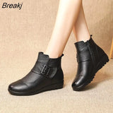 Fashion Winter Women Genuine Leather Ankle Boots Female Thick Plush Warm Snow Boots Mother Waterproof Non-slip