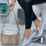 New Casual Single Shoes Solid Color Round Head Low Top Belt Buckle Soft Sole Work Shoes Bean