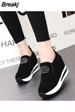 Flock Increasing Shoes High Heels Lady Casual Black Women Sneakers Leisure Platform Shoes Slip-On Breathable Height