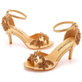 Breakj Cm Fish Mouth High Heel Sandals Shallow Mouth With Large-Size Round-Head High Heels Golden Water Drill Fine