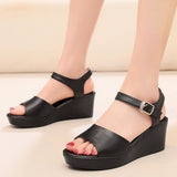 Breakj Layer Of Cow Skin Summer New Thick-Bottomed Beach 11CM Slopes And Women's Sandals High Heel Waterproof Table Comfortable Pine Pastry Fish Mouth