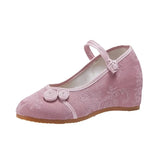Breakj Heels Single Shoes Spring And Autumn Knot Plate Jacquard Cotton Plain Color Mother Cloth Shoes Women's