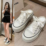 Semi-Slippers Women's Summer 2024 New Style Thick Soles Without Heels Breathable Mesh Lazy People Put On Sandals With One