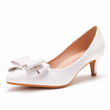 Breakj Wedding Dress Tip Single Shoe Fine Heel Single Shoe Bow Tip Shoes Large White Wedding Shoes Low