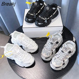 Mesh Chunky Heels 5cm Womens Platform Sneakers Male's Couples Vulcanized Shoes Casual Female White for Spring