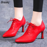 Women Black Work Shoes Leather Classic Office Pumps Cross Strap Elegant Formal Autumn Modern Pointed