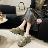 Breakj Summer New Fashion Women's Shoes Korean Version With Thick Bottom Word-Dragging Female Cake Bottom Slope With Water Diamond