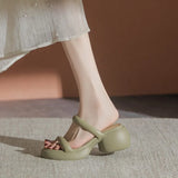 Breakj Real Soft Leather Elegant 2024 Simple Thick Bottom Increased A Word Drag Female Summer Fairy High Heels Outside Wear Beach