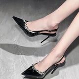 Breakj Design Water Drill Set Side High Heels Women 2025 Summer New Button Single Shoe Tip Shallow Temperament Women's