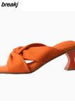 Size 34-40 Women Sandals Genuine Leather High Heels Summer Mules Shoes For Women Open Toe Bow Party Slippers