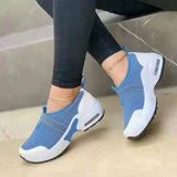 Women's Casual Shoes Solid Color Knitted Mesh Air Cushion Sneakers Comfortable and Lightweight Outdoor Non-slip Running