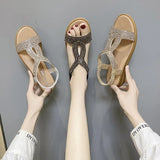 Breakj 2025 Summer New Water Drill Slope Heel Sandals Women With Roman Toe Fashion Sandals