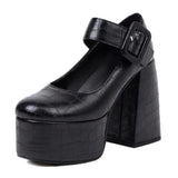 Female Mary Janes Pumps Large Size 48 Buckle High Heel Shallow Platform Fashion Elegant Trendy Spring Shoes For