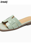 Size 33-43 Women Real Leather Sandals For Casual Low Heels Summer Shoes Women Slippers 2023 Fashion Mules Home