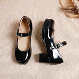 Style Girls Cosplay Mary Jane Shoes Square Heel Spring Autumn Glossy PU Leather Candy Colour Uniform Shoe Plus Size