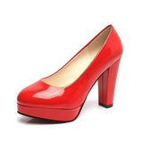 Size High Heels Spring 2023 New Single Shoes Round Head Thick With Patent Leather Waterproof Platform Sexy Thick Bottom Wedding Shoes