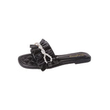 Size Pearl Chain Slippers Female 2024 Casual Temperament One Character Flat Slippers Fairy Wind Slippers