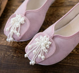 Breakj Shoes, Hanfu Shoes Lovely Girl Single Shoes Pearl Tassel Hanfu Shoes Female Ancient Style Round Head
