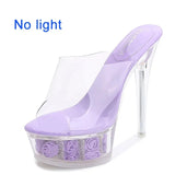 Women Catwalk Sexy Super High Heels Luminous Stiletto Platform Sandals Transparent Model Crystal Wedding Shoes