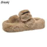 Winter Soft Warm Comfort Thick Sole Flat Fur Slipper Brand Designer Slip On Slide Flip Flops Casual Bedroom