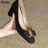 Temperament Elegant High-heeled Shoes Women's Shoes Spring 2023 New Bow Mid-heel Leather All-match Thick-heeled