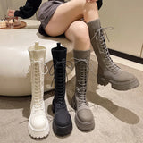 2023 Autumn Winter New Chunky Platform Long Boots Women Thick-soled Stretch Knitted Knee High Boots Woman Botas De