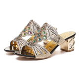 Glitter Mesh Women Sandals Summer Fashion Peep Toe Casual Slippers Thick Heel Women Shoes Slip On Big Size