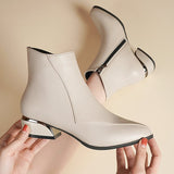 New 2024 Thick Heel Ankle Boots Women's Pointed Head Stitching Side Zipper Middle Heel Martin Boots Fashion Single Boot