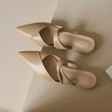 Low-heel Slip-on Mules Simple Style 2022 New Temperament Streetwear Basic Solid Color Women's High Heels