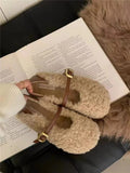 casual Korean style lamb hair outer wear flat single shoes plus cashmere women's