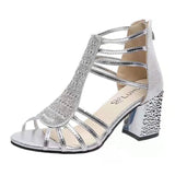Open Toe Strappy Roman Sandals Shoes Woman 2024 Trend Gold Silver Heels Women High-heeled Zip Sandalias De