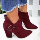Boots Pointed High Heels Shoes Solid Color Leather Ankle Boots Female Boots Fashion Thick Heel Back Zipper Women