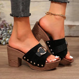 Breakj Summer New High Heel Slippers Women's Shoes Wide Striped High Heel Waterproof Table