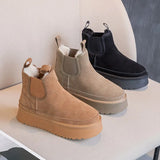 Chelsea Ankle Boots Woman Winter 2023 Fur Luxury Designer Shoes Women Flats Heel Warm Casual Elegant Plush Snow