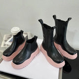 Lemon Green Platform Women Short Boots Slim Thick Sole Leather Chelsea Boots New Mixed Color Height Increase