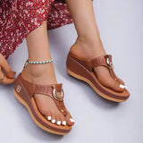 Breakj Summer Women's Thick Bottom Slippers Large-Size Clip Toe Slope And Thick Bottom Slippers Round Head Wearing