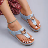 Breakj Summer Women's Thick Bottom Slippers Large-Size Clip Toe Slope And Thick Bottom Slippers Round Head Wearing
