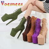 Sexy Combat Fetish 8 Inch High Heels Platform Ankle Boots Women Winter Gothic Shoes 20CM ArmyGreen Pole Dancing