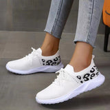 Size Women's Leisure Sports Shoes 2023 New Leopard Print Round Head Ties With Flat Soles And Comfortable Mesh Surface Women's