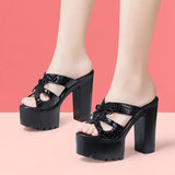 High Heels 14Cm Thick Heels Ladies Sandals Slippers Women 2023 Summer Thick Bottom Waterproof Table Small Size Heightened Fish Mouth Word